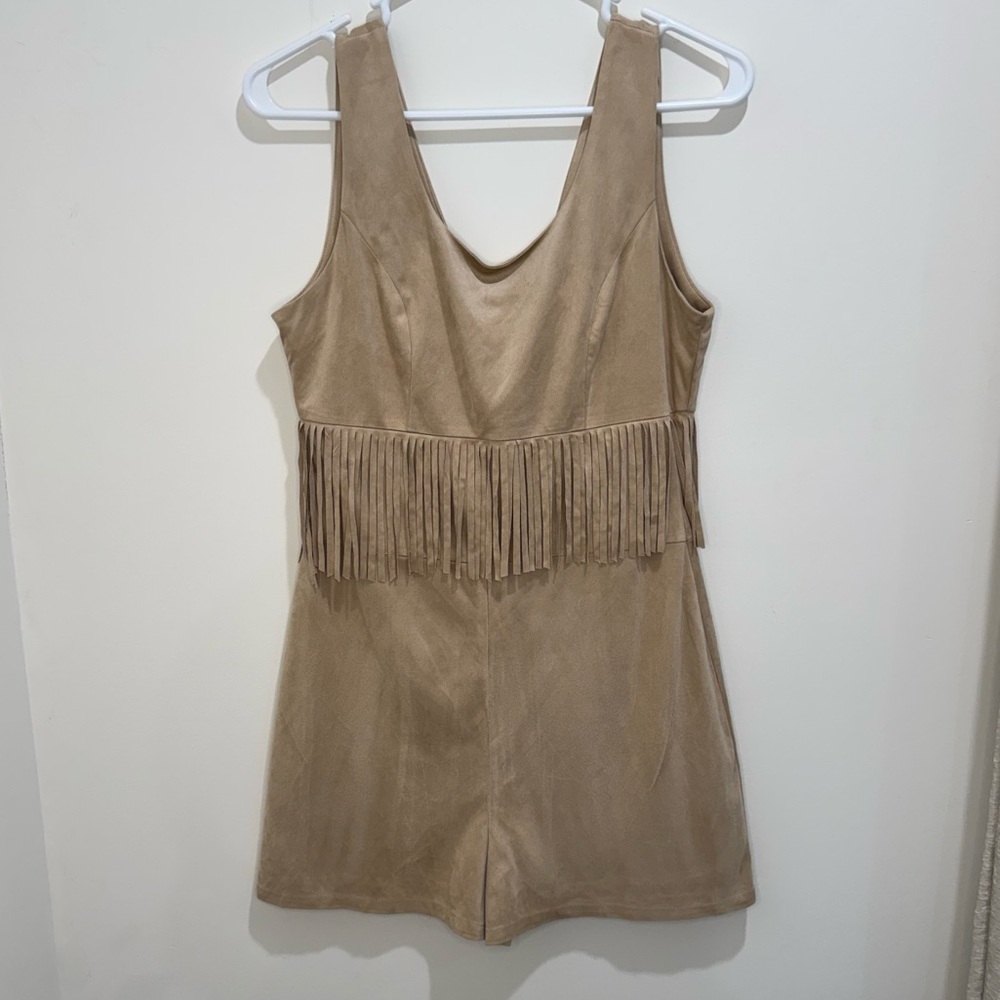 Chelsea & Violet Tan‎ Faux Suede Fringe Sleeveless Mini Dress Size S NWT